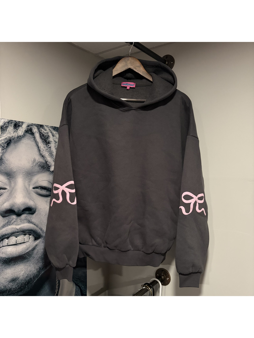 Edikted Black Hoodie with Pink Sleeve Graphics, Size M